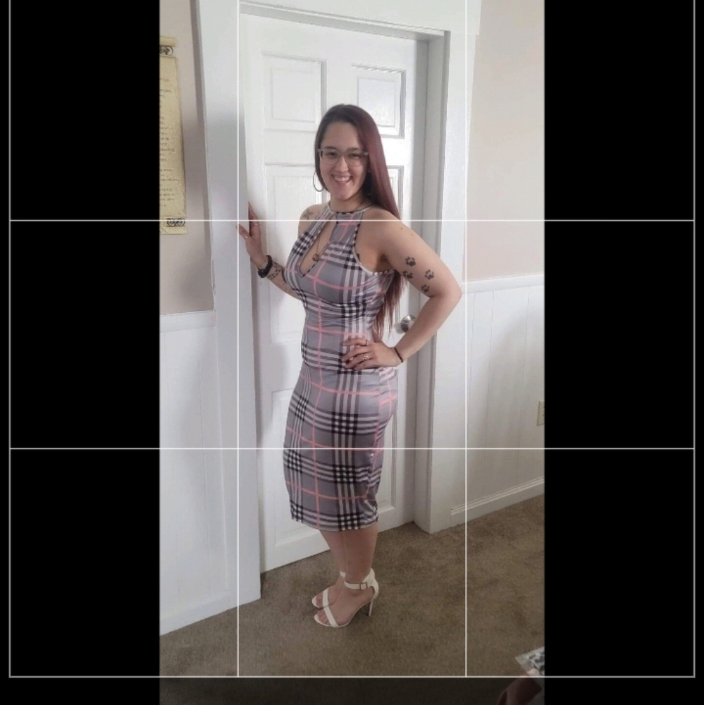 Gray and pink silk dress